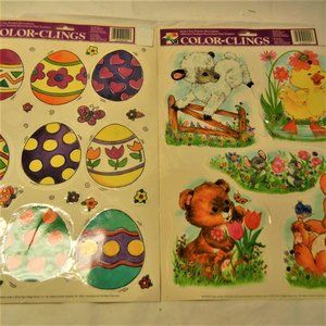 Vintage AMES Easter Window Clings Decals Eggs Rabbit Duck Lamb 2 Sets